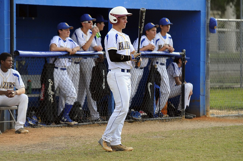 Leadoff hitter Jordan Schmucker waits to bat in the first inning.