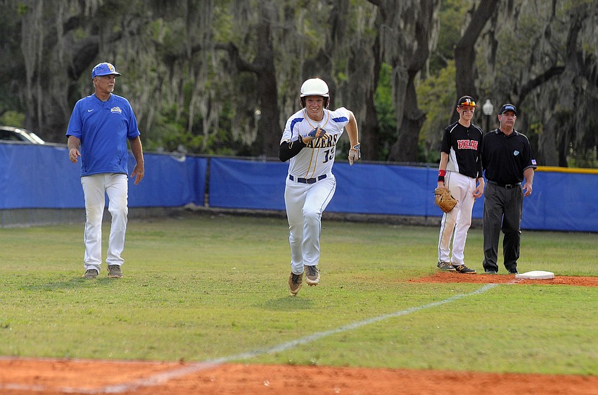 Pitcher Jordan Schmucker scored Sarasota Christian's first run of the game.