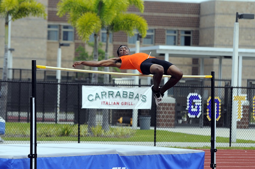 Sarasota's Samuri Bane clears the bar at 5 feet, 8 inches.