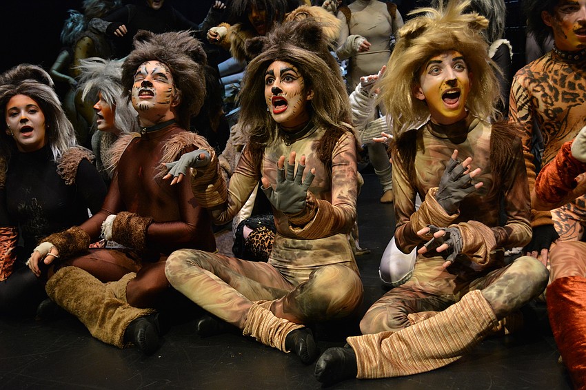Evalee Mason, Leeson Foullon, Sofia Delgado and Nicklaus Auen sing about the naming of jellicle cats.