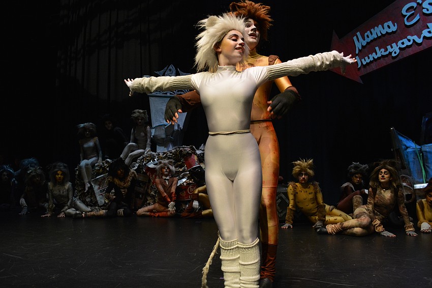 Principal dancer Mackenzie Grace and Filip Svoboda perform a dance during a song about he jellicle cats having a ball on the jellicle moon once a year.