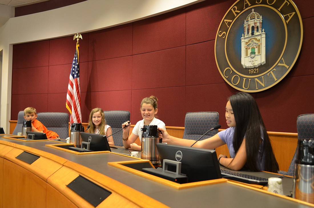 Mason Ondercin, Lucy Crisp, Alex Hornacek and Ginny Harrison fill in for the Sarasota County commissioners.