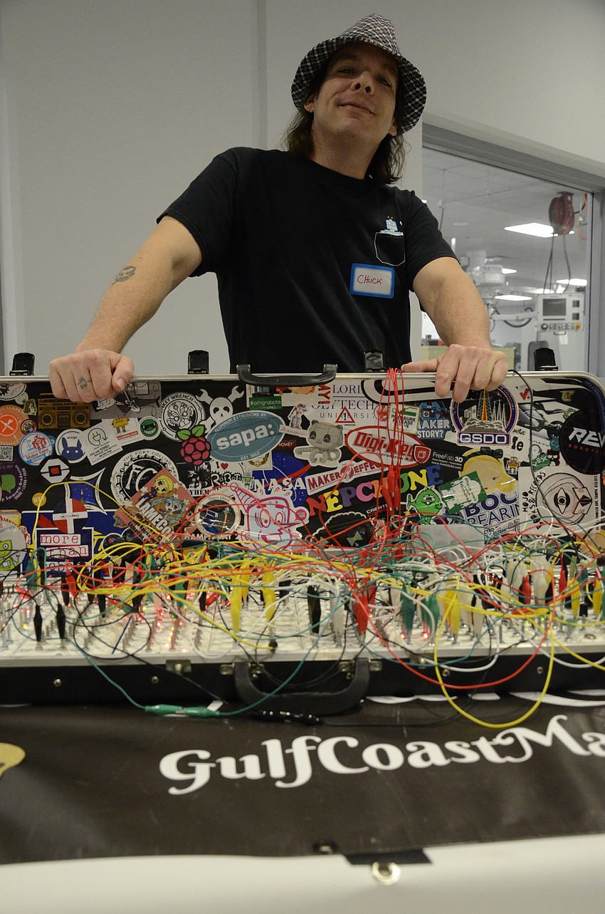 Chuck Stephens of Tampa shows off his CMOS synthesizer.