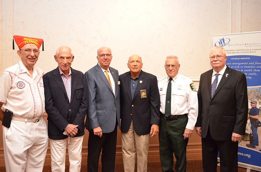 All six of the honorees Army Spc. Elwood “Woody” Schiffman, Harold Ronson, retired Air Force Col. Leonard Friedlander, USMC Capt. Tom Smith, retired Army Col. Ben Knisely and Army Spc. Christopher Keilty.