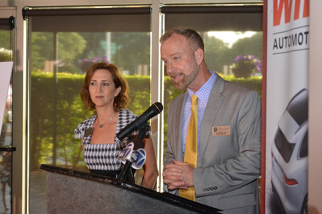 The Players CEO Michelle Bianchi Pingel and Artistic Director Jeffery Kin announce the theater's move to become the centerpiece of the Waterside at Lakewood Ranch's town center.