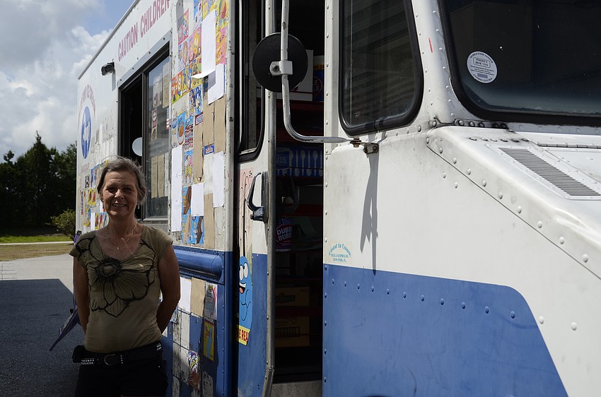 Tanya Harrison of Sarasota has been driving her White Pony Ice Cream Truck for 27 years — it even plays music, but she decided not to play the ice cream truck jingle in front of the school. 