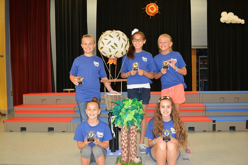McNeal swept the top two ingenuity awards as Anja Schwarzbauer, Kaylani Pusateri and Jessica Kobetitsch, in the back row, were second with their sky high tower,  while Eden Gibbs and Angelina Frazzoni were first with their palm tree tower.