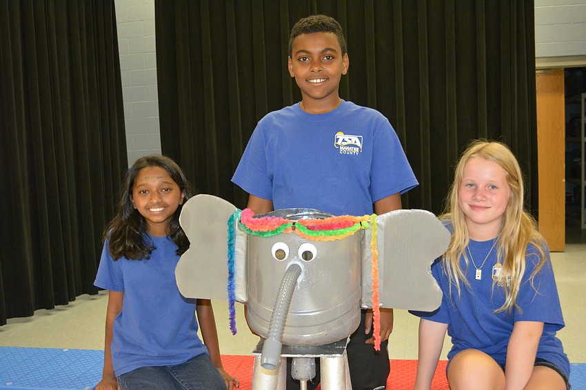 Farha Matin, Muda Osman and Bella Perry of Braden River built an elephant water tower.