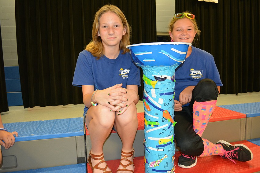 Ella Miller and Kasey Barndt of Bashaw placed second overall in the water tower competition using an underwater theme.