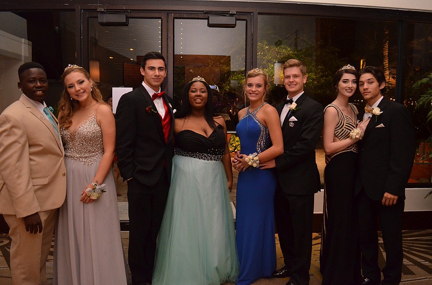 The prom court with Ryan Jenkins, Amy Saunders, Jacob Pilz, Tyesha Brown, Claire Goodman, Luke Wright, Emily Gerkin and Alex Dechiara.
