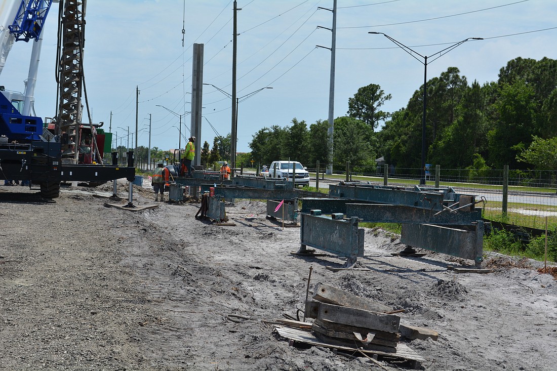 Contractors start setting auger-cast piles to form the sound wall barrier on the west side of Interstate 75, just north of Fruitville.