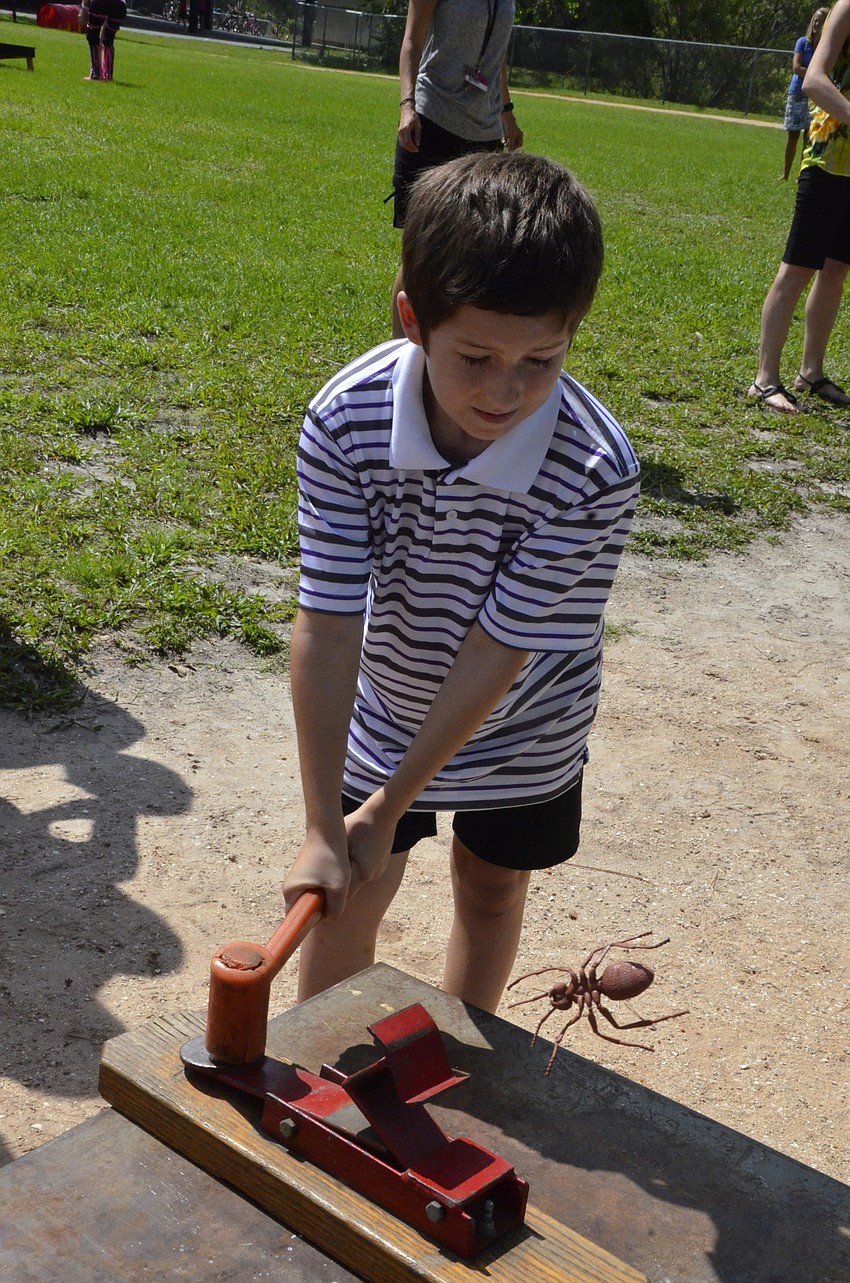 Mason Bryant tries to launch a bug into a net.