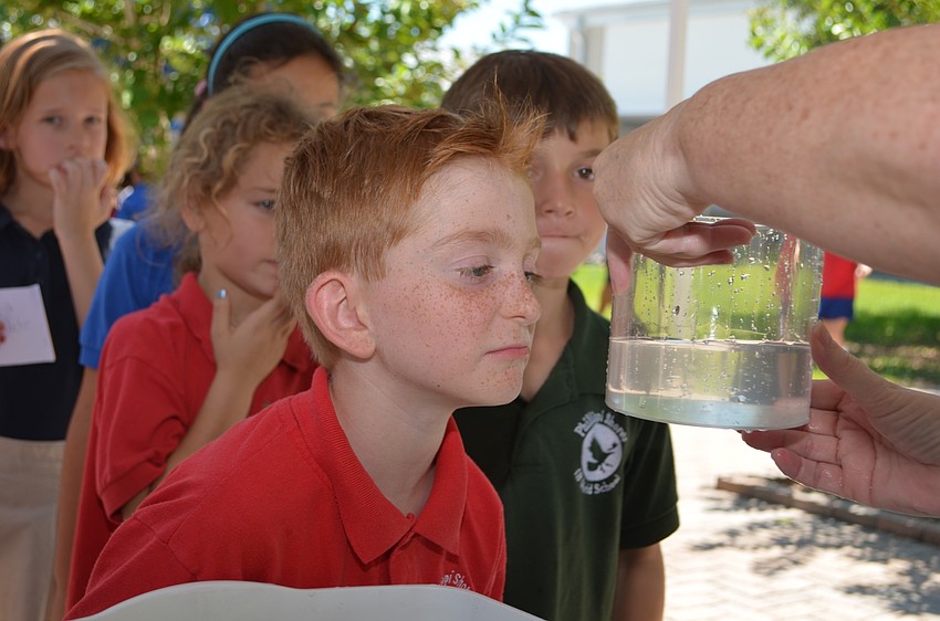 Tucker Schrock reads 400 milliliters for the sponge squeeze.