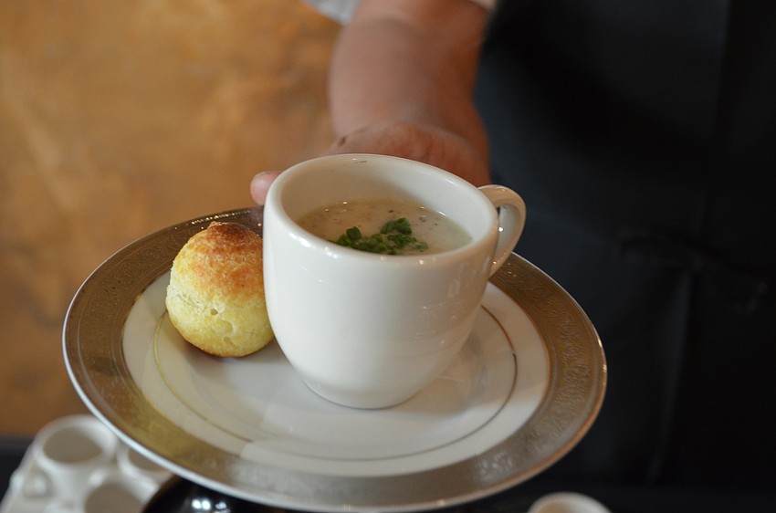 Chef Dylan Elhajoui, of Mozaic, prepared cream of mushroom soup.