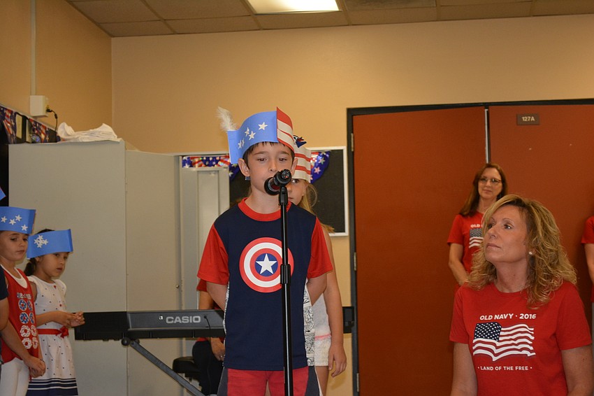 Graham Schlick-Trask recites his patriotic lines.