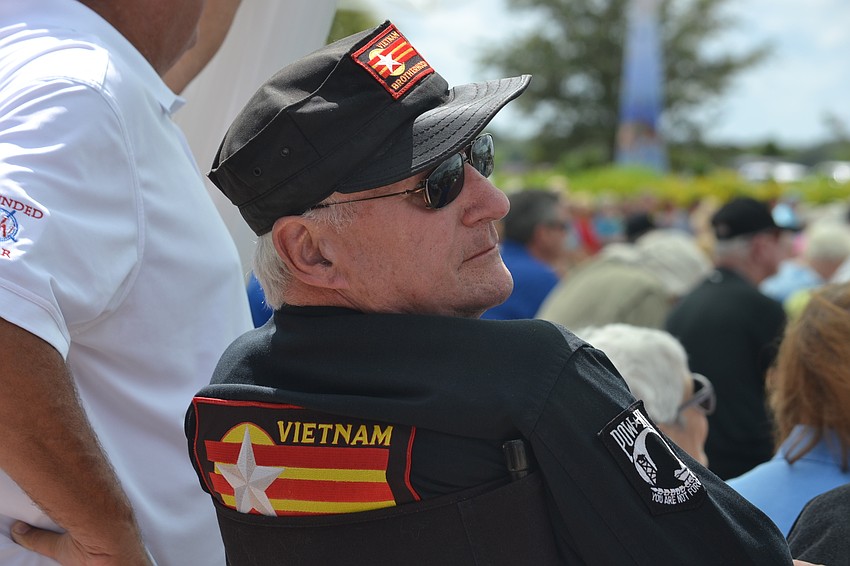 Vietnam War veteran Andy Hooker takes in the presentation for Memorial Day at Patriot Plaza.