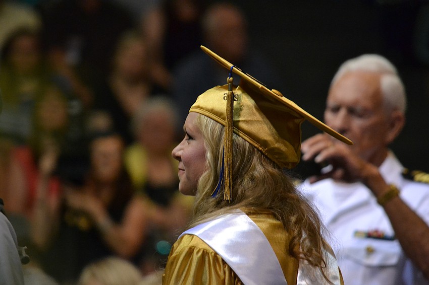 Regimental Commander for 2015-16 Lexi Williamson receives the command to dismiss her classmates for the final time.