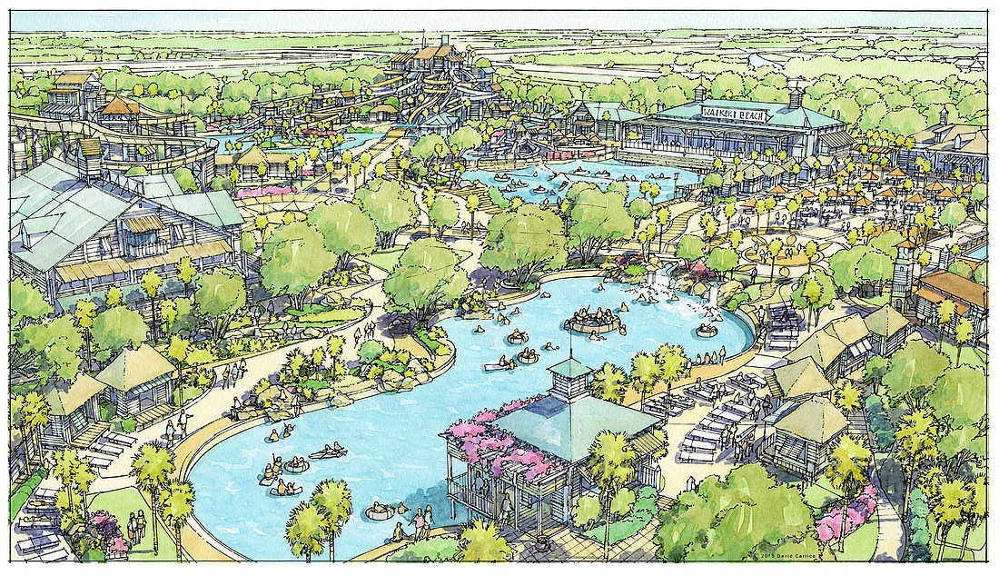 Lost Lagoon's original design includes a lazy river, a wave pool, a coaster slide and other features. File rendering.