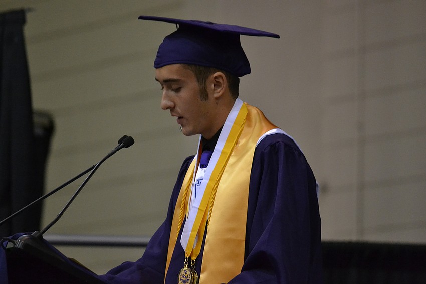 Commencement speaker Ryan Bausback addresses his classmates.