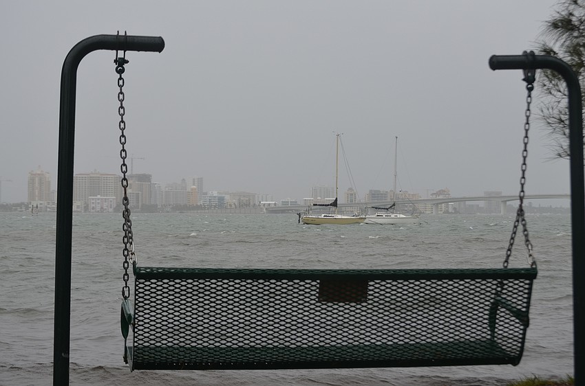 City Island Park floods two hours before high tide during the tropical storm.