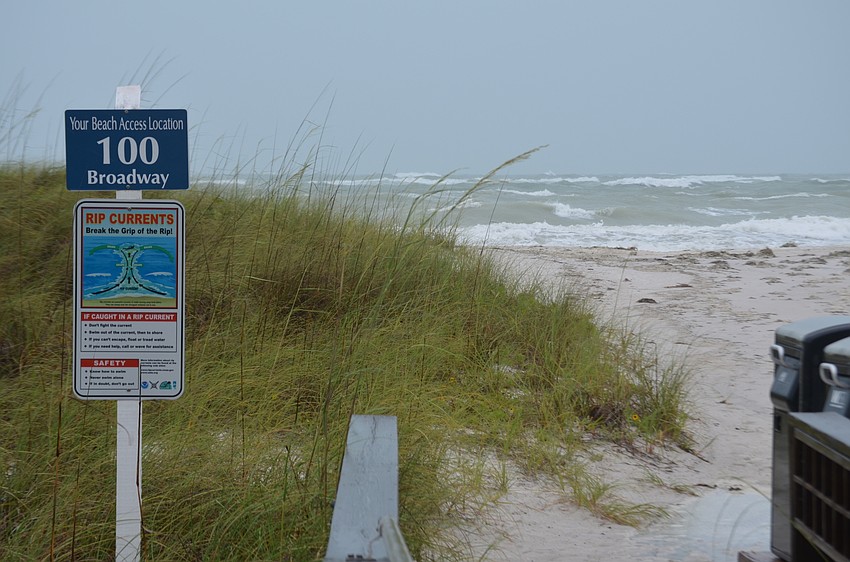 The north end beach access was bare during the storm.