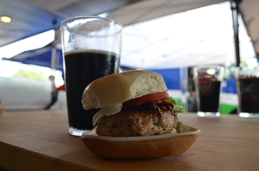 The first dish of the evening was chipotle chicken sliders, paired with a Swamphead Midnight Oil stout.