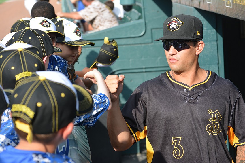 Marauder infielder Trace Tam Sing greets the Manatee All-Stars.
