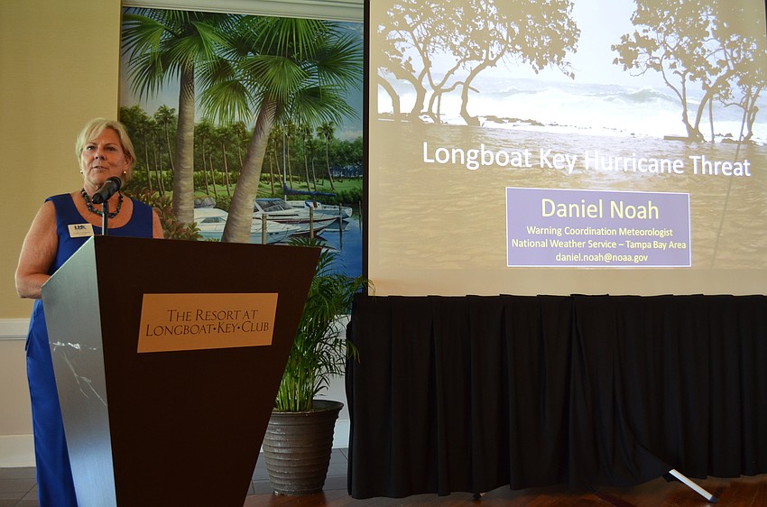 Longboat Key Chamber of Commerce President Gail Loefgren introduces state and local emergency management officials.