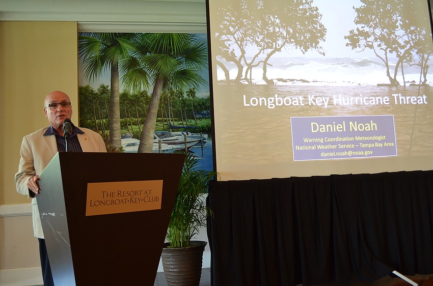 Longboat Key Mayor Jack Duncan jokes with the crowd of more than 100 before the Disaster Preparedness Seminar.