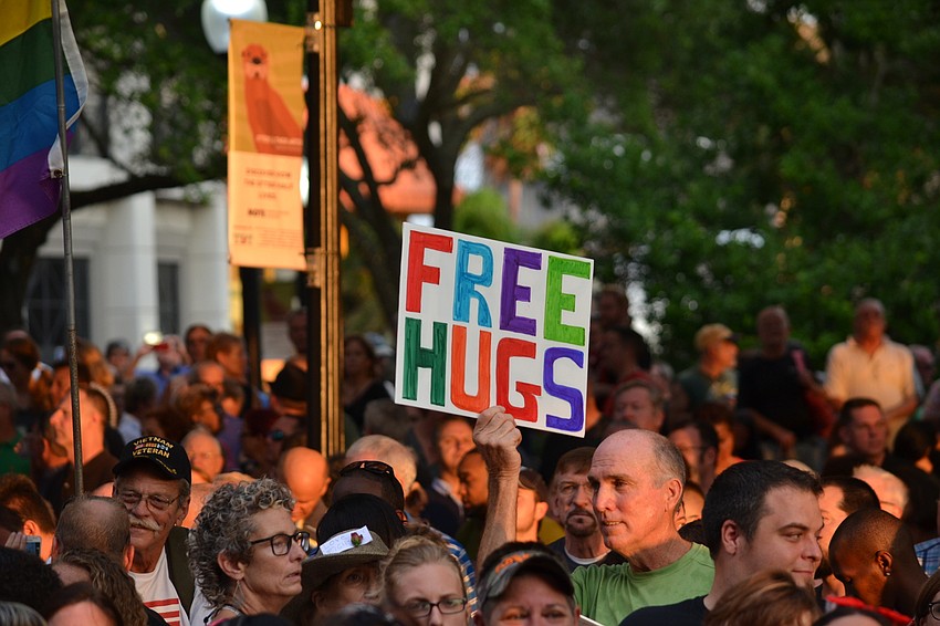 Signs of support were throughout the crowd.