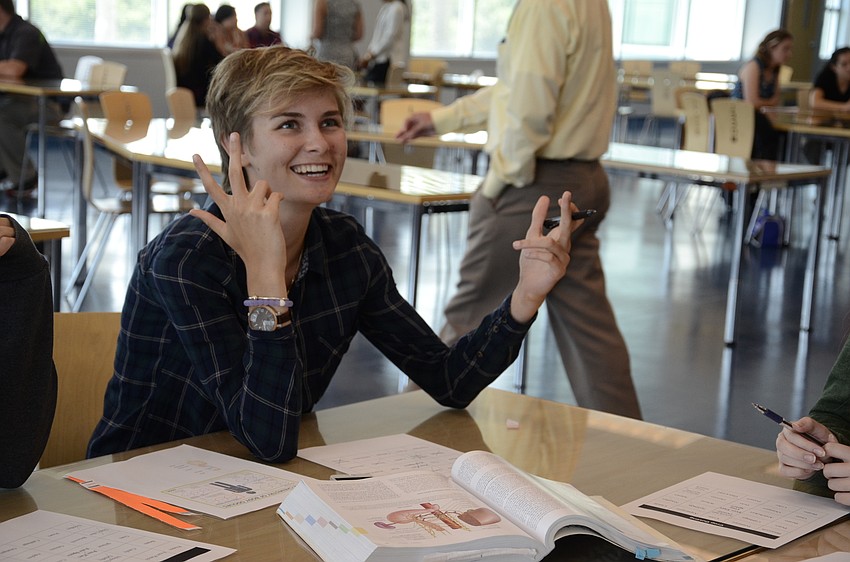 Kara Delaney of Pine View High School brings up poignant questions during the body odor lab. Most of the students' questions were about flatulence.