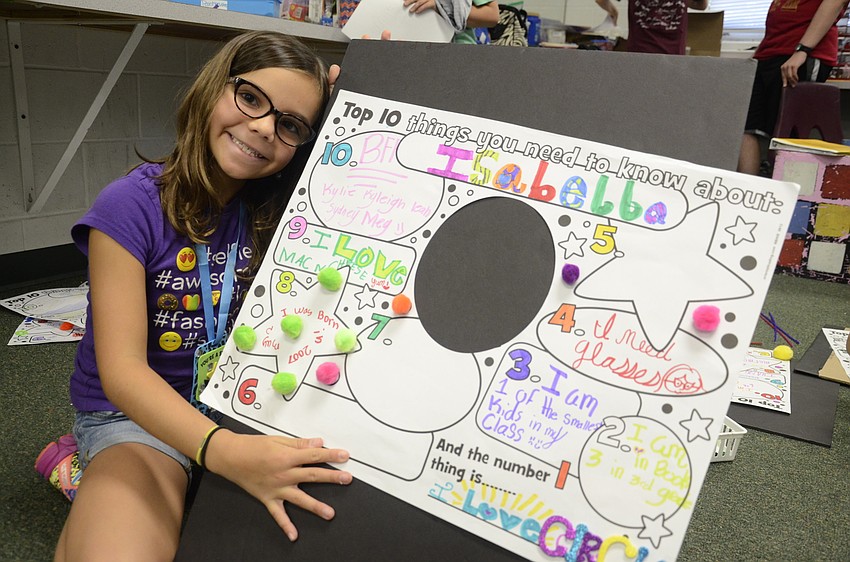 Isabella Roca of McNeal Elementary School picked 10 things about herself she wanted other students to know during camp, such as, she likes the circus.