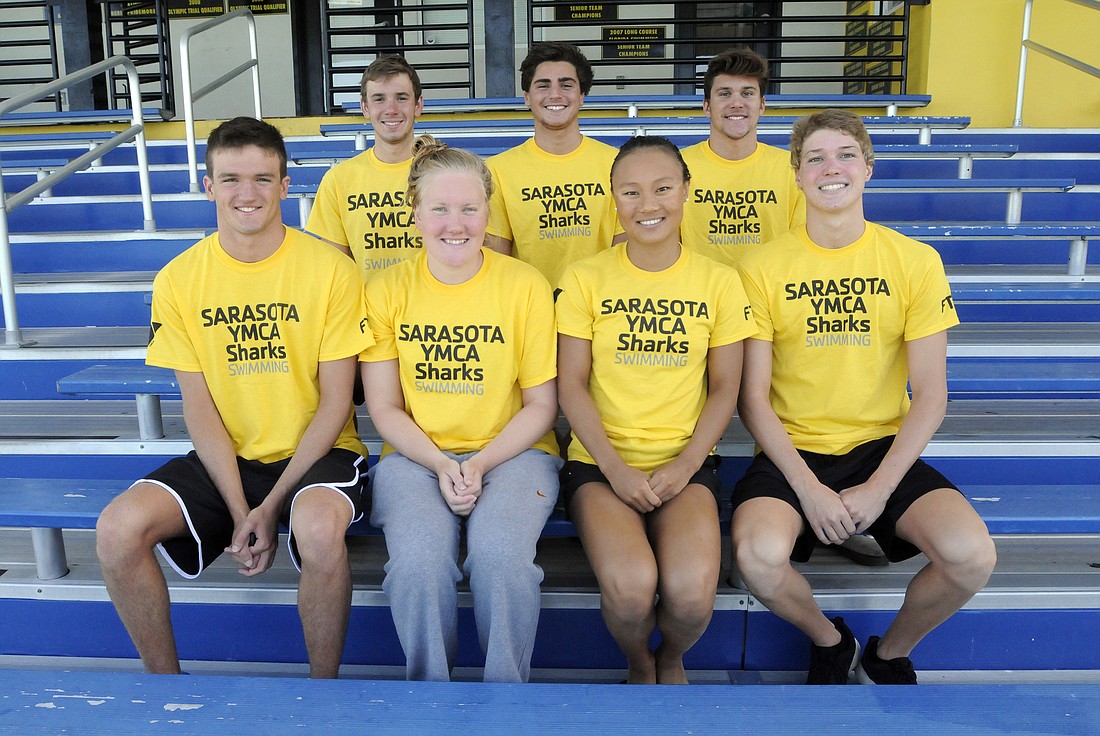 Left to right: Sarasota Sharks swimmers Drew Clark, Austin Katz, Danny Erlenmeyer, Keanan Dols, Bethany Leap, Nancy Hu and Matthew Garcia will all compete for an opportunity to swim at the 2016 Rio Olympics.