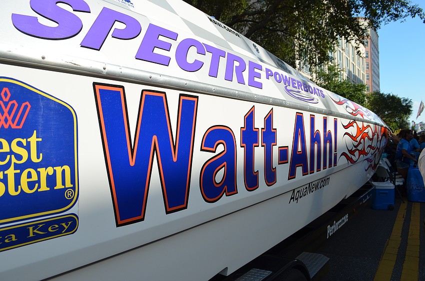 Team Watt-Ahh!'s boat is a Sepctre Cat that was built locally with the capability of going 135 miles per hour.