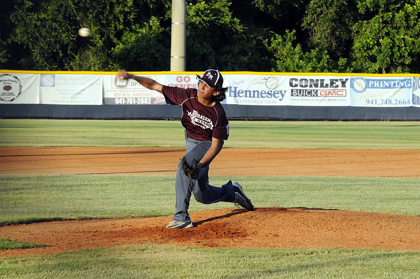 Gabriel Lopez started on the mound for the Braden River Junior All-Stars during their game against Manatee American/National June 29.