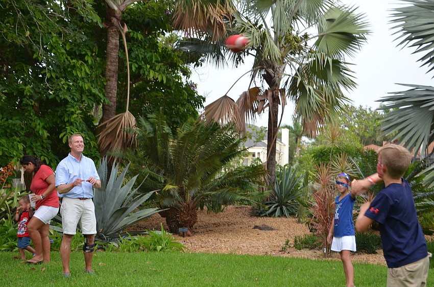 Chris Hunter focuses on the throw from Luke Hunter.