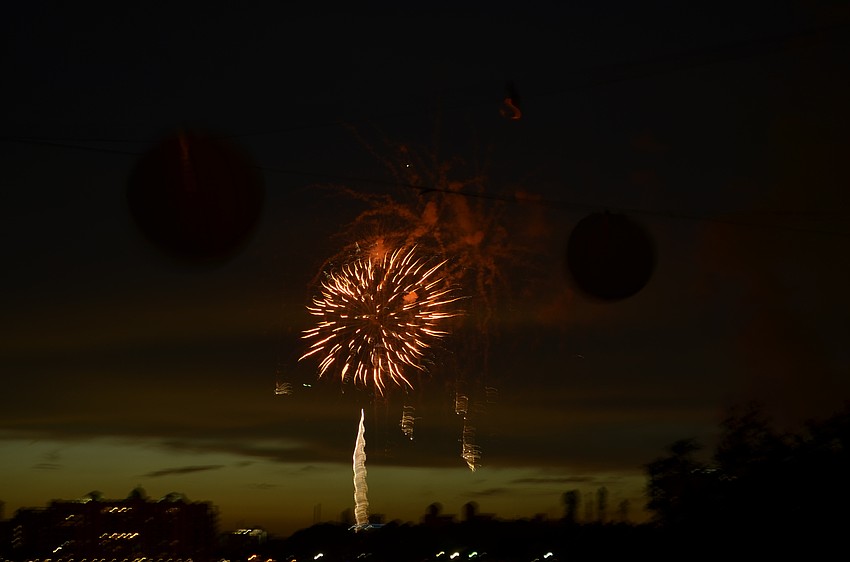 Fireworks kick off over Sarasota Bay.