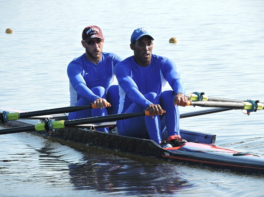 Eduardo Rubio Rodriguez and Adrian Oquendo Ibanez work through a training run at Nathan Benderson Park on Friday. They both are making their first trip to the United States this week.