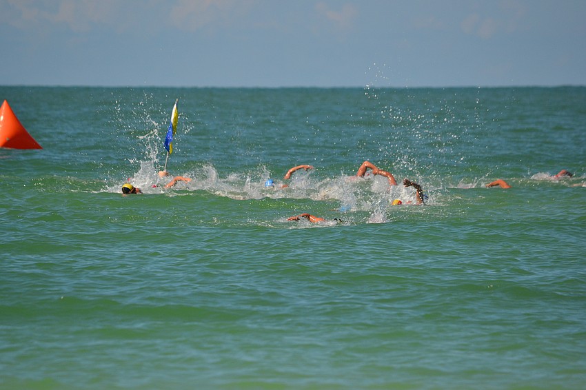 Guards competing in the Run -Swim-Run event.