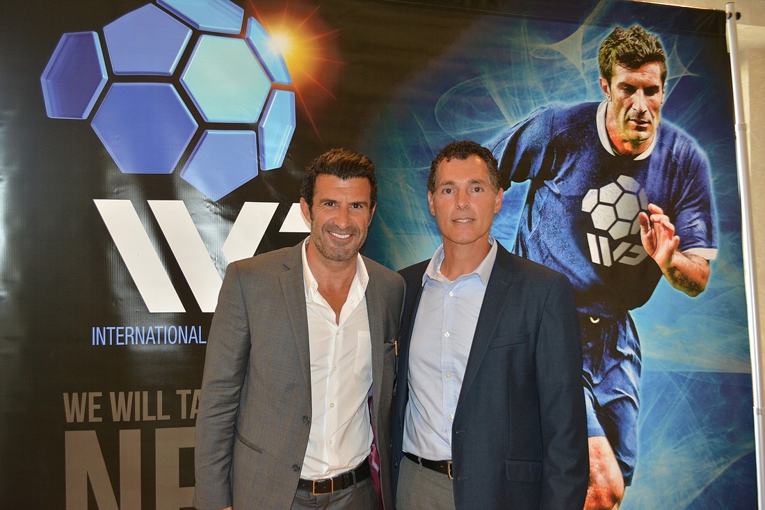 Portuguese soccer legend Luis Figo poses with Antonio Saviano, the director of sports for Premier Sports Campus on Thursday in Lakewood Ranch.
