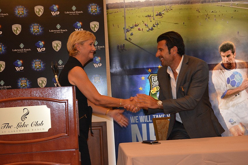 Manatee County Commissioner Vanessa Baugh thanked Luis Figo for bringing his tournament to Lakewood Ranch.