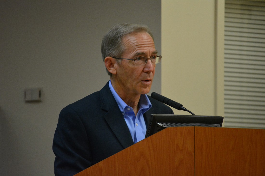 East County businessman Mac Carraway, a member of committee formed to explore revenue options for Manatee County, advocates for the half-cent sales tax during a Manatee County Commission meeting in May. File photo.