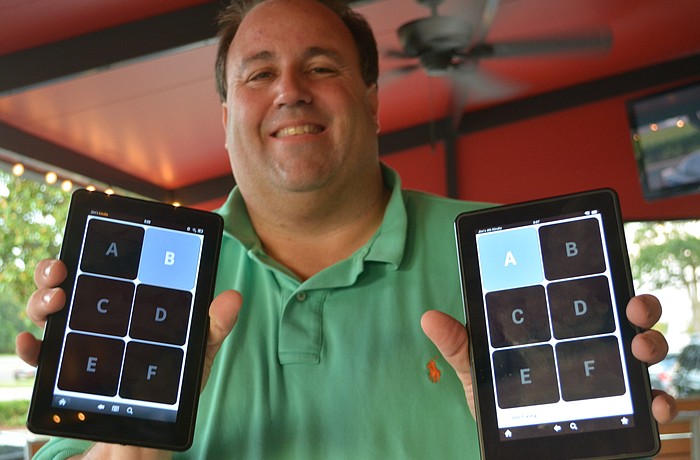 Quizmaster Jim Casey uses smartphones and electronic notebooks during his contests.
