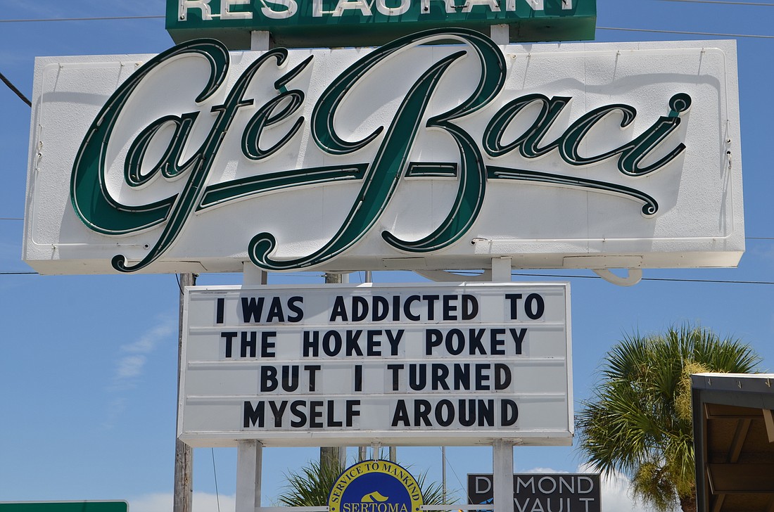 Cafe Baci gets witty with marquee.