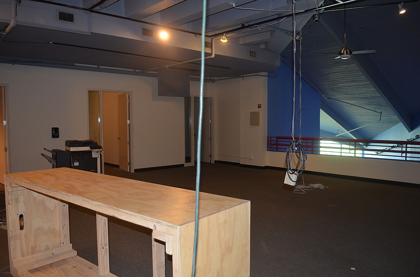 Former administrative space on the second floor is one of the starker areas of the building. A fax machine remains because the elevators have been shut off.