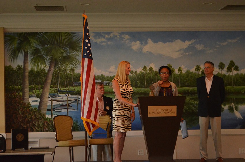 Briauna Jones thanks the Kiwanis Club for its support after accepting her scholarship.