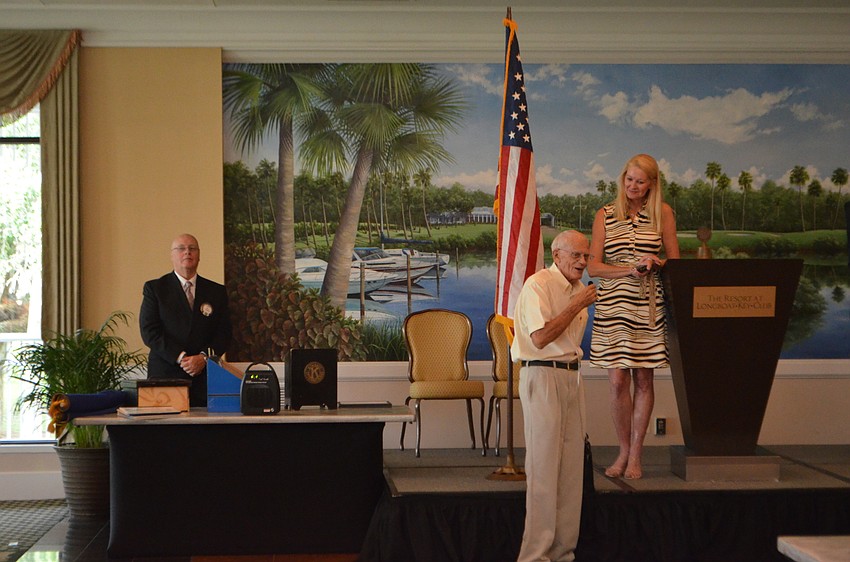 Weldon Frost speaks to the crowd following the announcement of the recipients of the Frost Foundation scholarships.