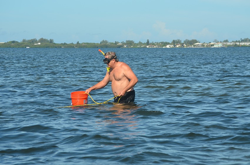 Greg Vine gets ready to search for scallops.