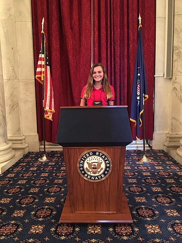 Riverview volleyball captain Margo Schnapf, pictured in the Kennedy Caucus Room of the U.S. Senate, was one of two girls from Florida chosen to participate in Girls Nation. (courtesy)