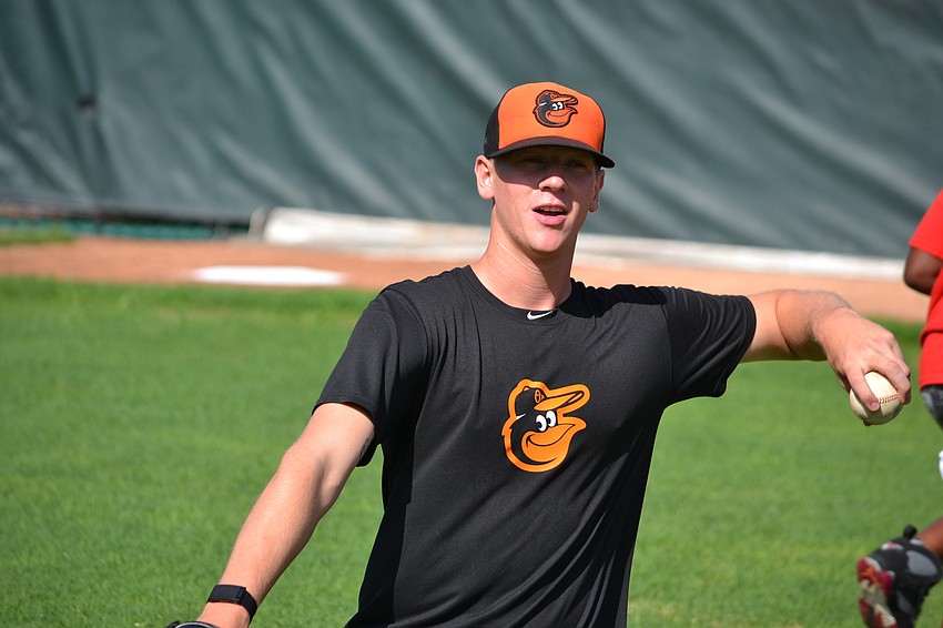 Baltimore Orioles pitcher Layne Bruner winds up.